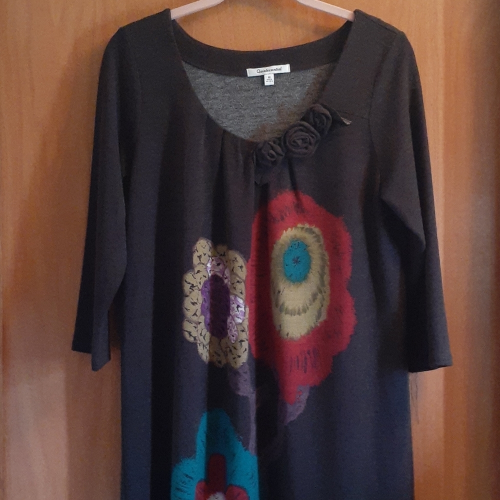 Floral Graphic PrintTunic Sweater Top Short Dress